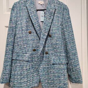 Loft Tweed Double Breasted Blazer Green Multi 12P